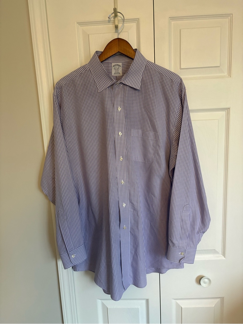 Brooks Brothers Regent Button-Down Shirt Purple/White Plaid Mens XL 17.5-36 Mint